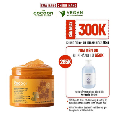 Đường thốt nốt An Giang làm sạch da chết cơ thể cocoon 200ml Hũ - VEGAN - Mỹ phẩm thuần chay