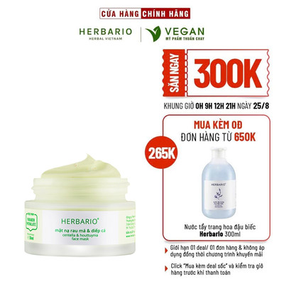 Mặt nạ Rau má & Diếp cá herbario 30ml sạch mụn - VEGAN - Mỹ phẩm thuần chay