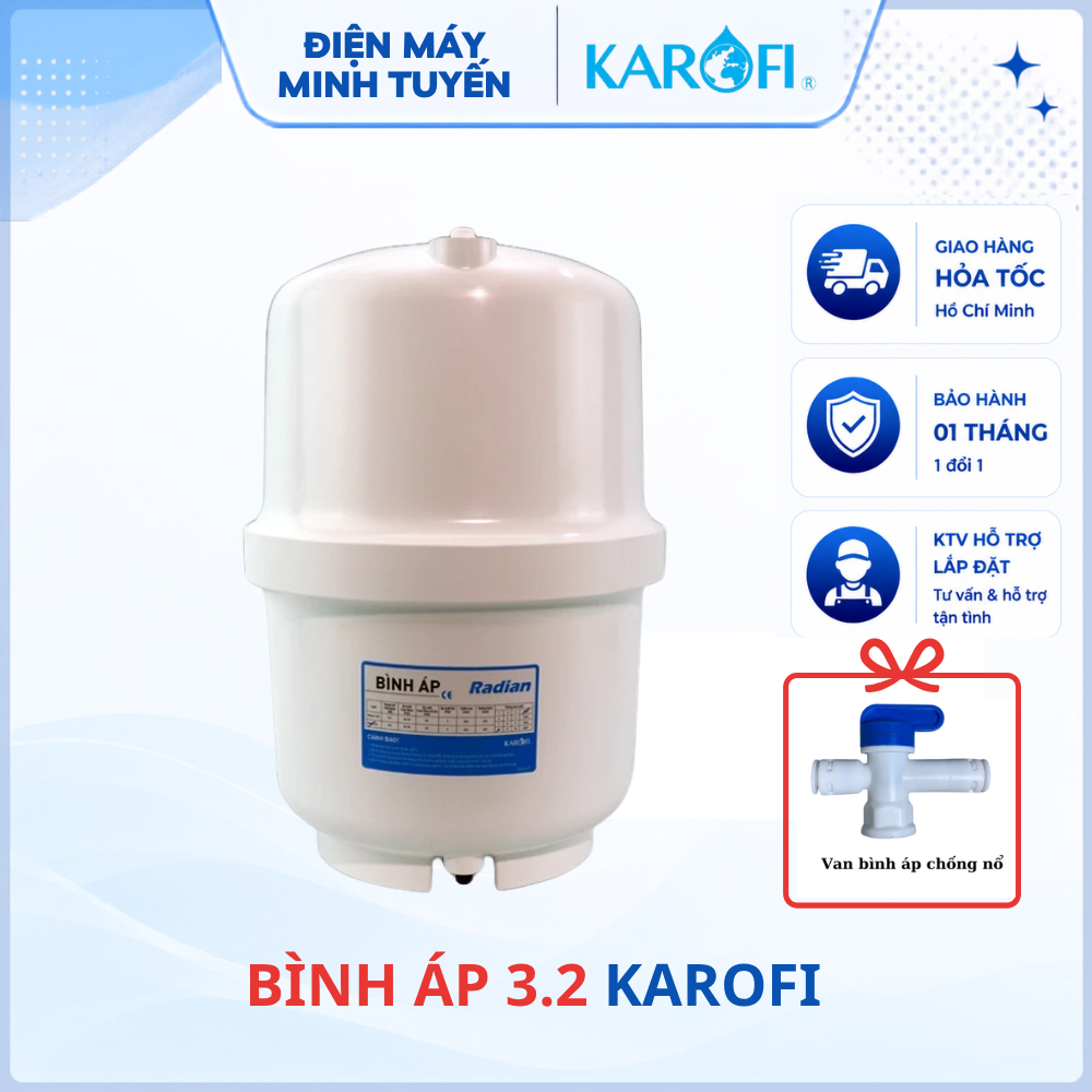 Bình Áp Máy Lọc Nước RO Karofi Chính Hãng 3.2G (8L),4.0G (10L),Dùng Cho Máy Lọc Nước RO Tặng Kèm Van