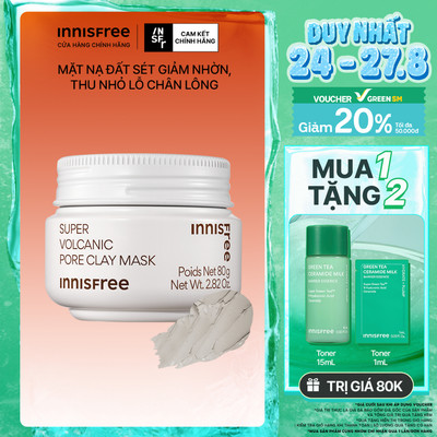 Siêu mặt nạ đất sét tro núi lửa giảm nhờn, thu nhỏ lỗ chân lông INNISFREE Super Volcanic Pore Clay Mask 80G