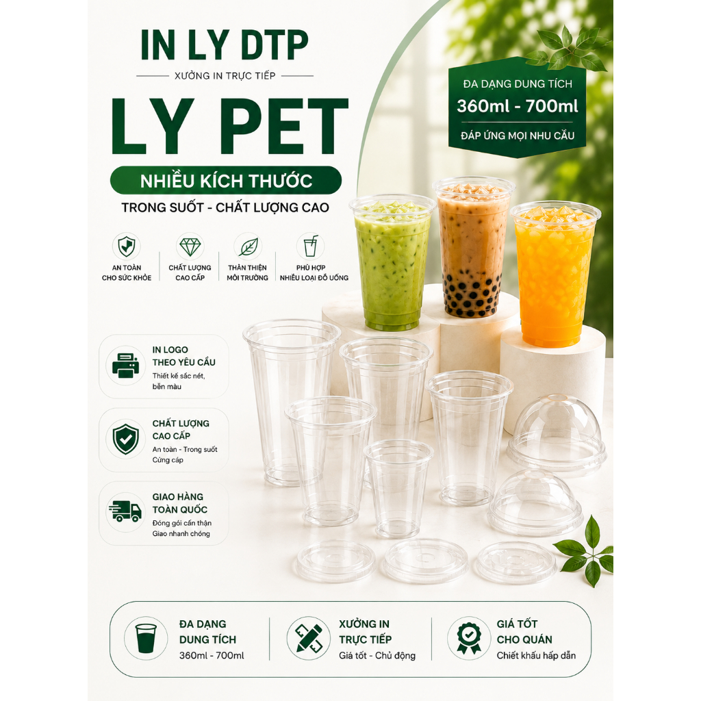 Combo 100 Ly Nhựa PET 350ml 500ml 700ml Kèm Nắp – Chọn Size – Ly Cà Phê Trà Sữa