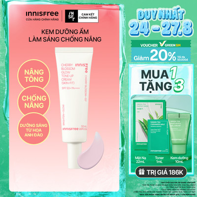 Kem dưỡng ẩm làm sáng chống nắng cho da INNISFREE Jeju Cherry Blossom Skin-Fit Tone-Up Cream SPF 50+PA++++ 50ml