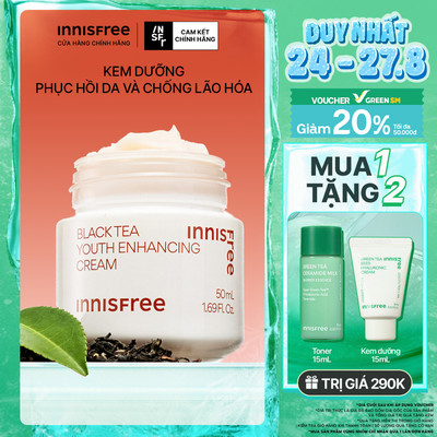 Kem dưỡng da ban đêm ngăn ngừa lão hóa từ trà đen innisfree Black Tea Enhancing Cream 50 mL