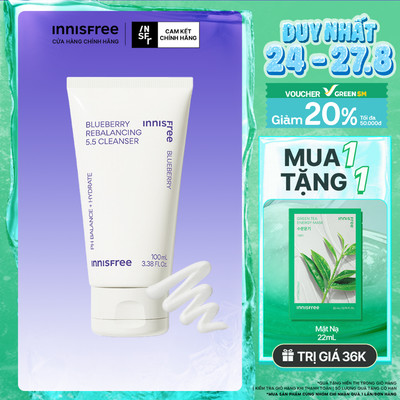 Sữa rửa mặt Blueberry làm sạch, cân bằng dầu và độ ẩm innisfree Blueberry Rebalancing 5.5 Cleanser