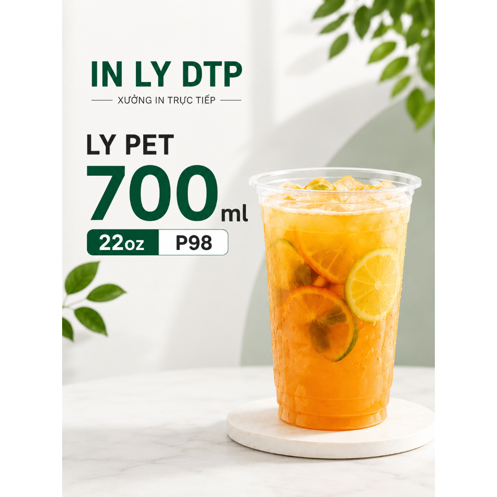 Ly Nhựa PET 700ml P98 UKP Trong Suốt 50/100 Cái – Chọn Nắp Cầu/Nắp Uống Trực Tiếp