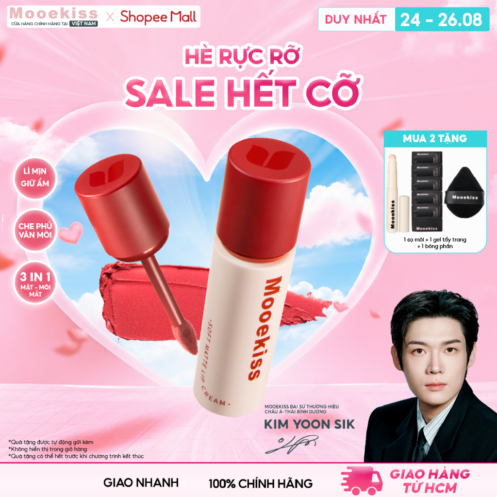 [LIVE] Son lì Mooekiss Matte Velvet Lipstick không dính ly không phai màu có 6 màu  Red 3g