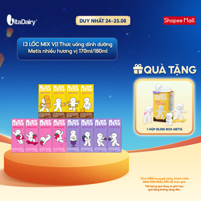 [3 LỐC MIX VỊ] Thức uống dinh dưỡng Metis hương socola, dâu, nho 170ml/180ml - Thơm ngon dễ uống, Bé thích mê