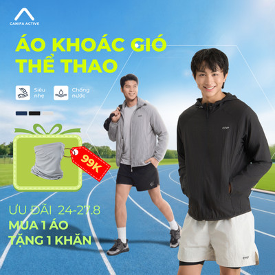 Áo khoác gió active nam CANIFA trượt nước thể thao mỏng nhẹ chống nắng chống thấm 8OT26S002