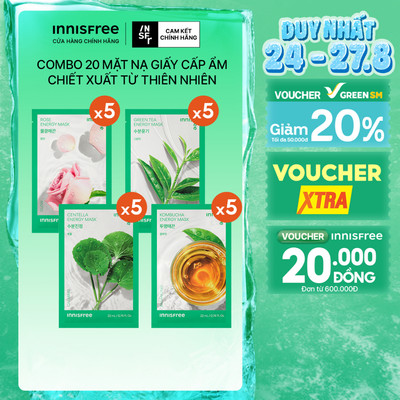 Bộ 20 Mặt nạ giấy dưỡng da Hàn Quốc innisfree Energy Mask 22ml (giao ngẫu nhiên)