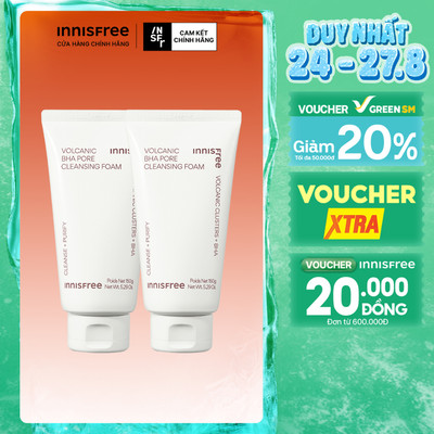 Bộ 2 Sữa rửa mặt se khít lỗ chân lông và giảm dầu nhờn Innisfree Volcanic Pore BHA Cleansing Foam 150g