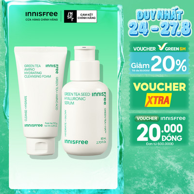 Bộ đôi làm sạch & cấp ẩm Sữa rửa mặt INNISFREE GreenTea Amino Cleansing Foam 150g & Green Tea Seed Hyaluronic Serum 80mL