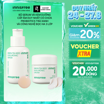 Bộ đôi Serum Trà Xanh INNISFREE cấp ẩm sâu, phục hồi da với Probiotics 80mL và Kem dưỡng ẩm trà xanh 50ml