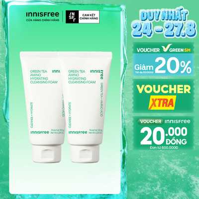 Bộ 2 Sữa rửa mặt làm sạch và cấp ẩm từ trà xanh Innisfree Green Tea Hydramino Cleansing Foam 150g