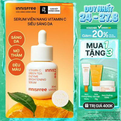 Serum Vitamin C sáng da, mờ thâm mụn INNISFREE Green Tea Enzyme Brightening Serum 30ml