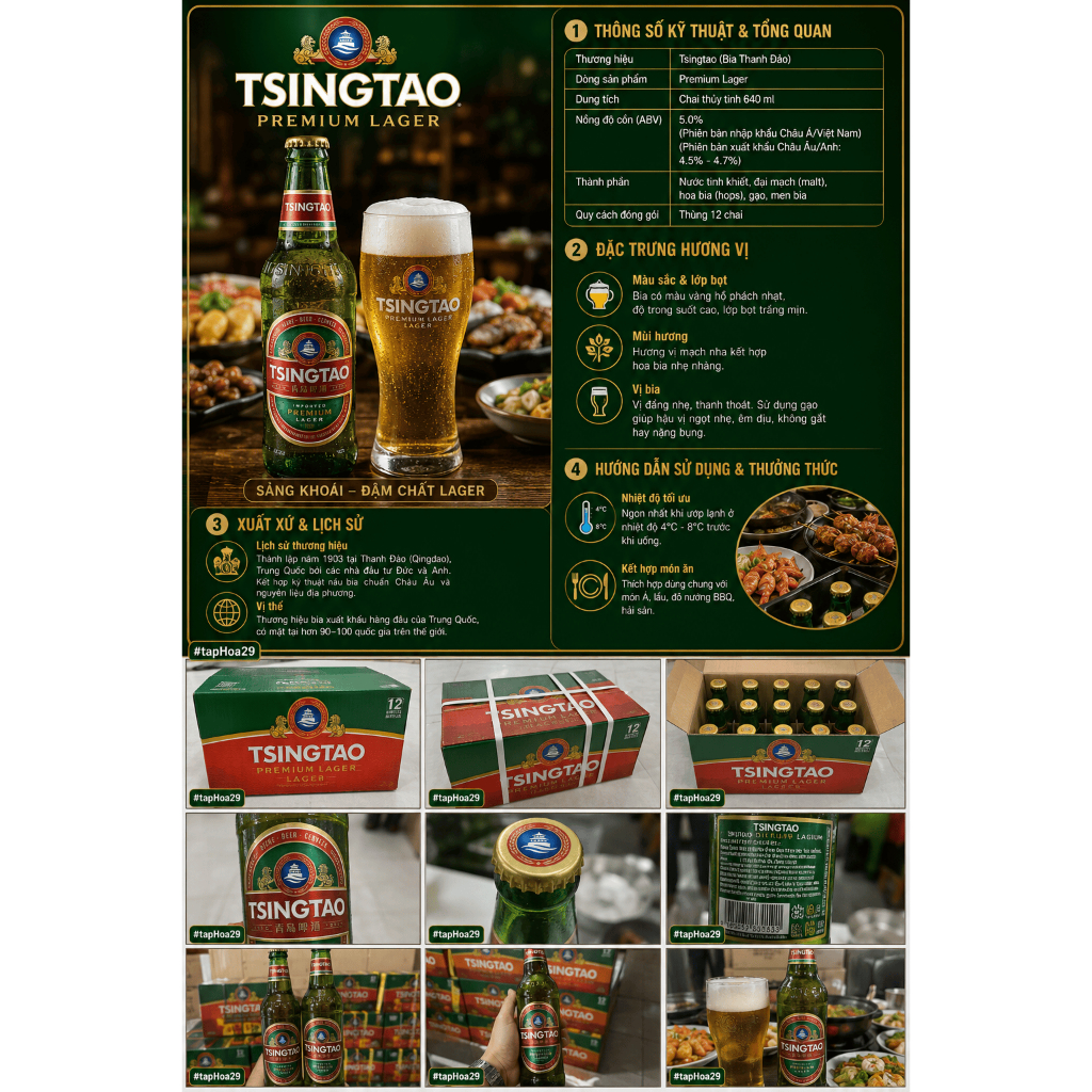 🍺 THÙNG 24 CHAI TSINGTAO PREMIUM LAGER 330ML | BIA TSINGTAO NHẬP KHẨU CHÍNH HÃNG – HƯƠNG VỊ LAGER TH