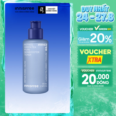 Nước cân bằng PDRN tế bào gốc trà xanh da căng bóng, đàn hồi INNISFREE Retinol Green Tea PDRN SkinBooster Toner 170ml