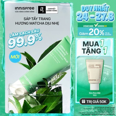 Sáp tẩy trang Green Tea Ceramide hương matcha lướt nhẹ trên da INNISFREE Green Tea Ceramide Cleansing Balm