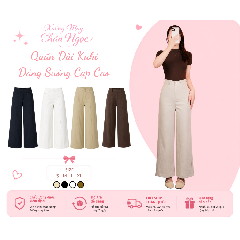 Quần Kaki Nhật Ống Suông Rộng Lưng Cao Cạp Cao Dáng Đẹp Siêu Hot - QD01