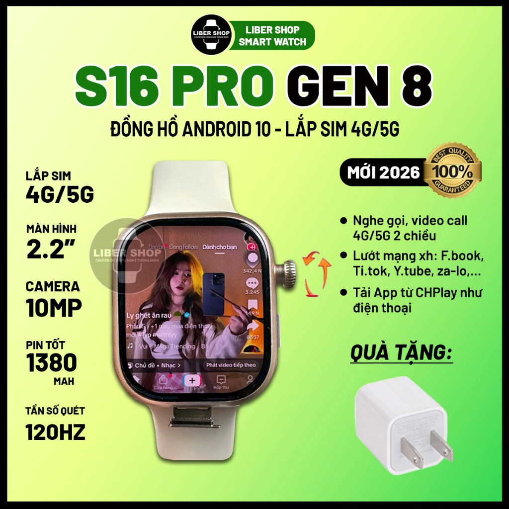 Đồng Hồ S16 Pro Gen 8 Lắp Sim 4G/5G 120HZ Wifi, BT 5.0, Chơi Game, Tải App CHplay, TT, FB, ZL, YT, M