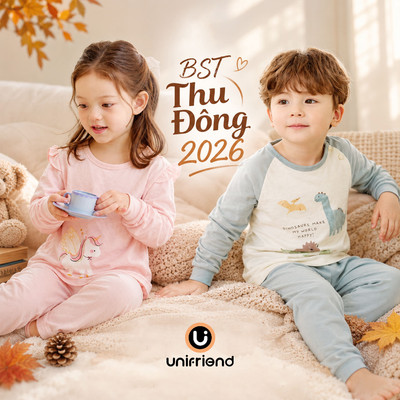 Bộ dài tay chất mỏng mặc ngủ dáng rộng cotton mùa xuân hè bé trai, bé gái Unifriend Hàn Quốc U2022-18. Size đại trẻ em