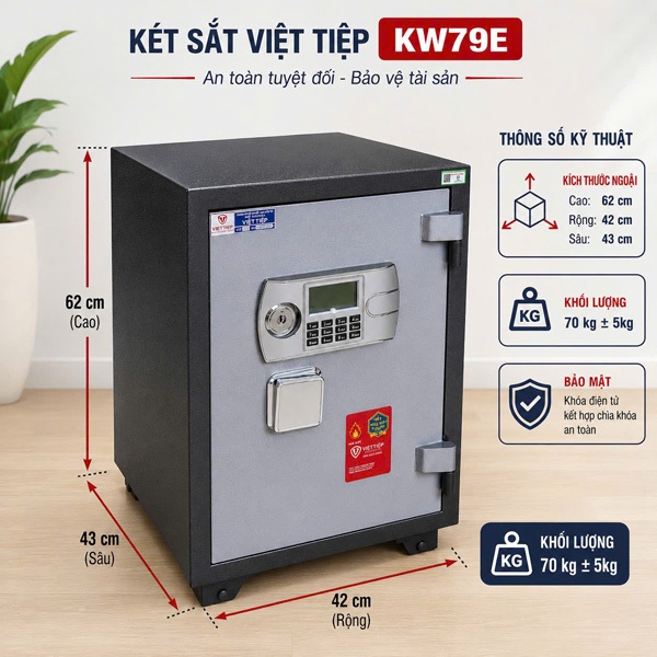 Két sắt Việt Tiệp KW79E 70kg điện tử chính hãng chống cháy cho gia đình và văn phòng
