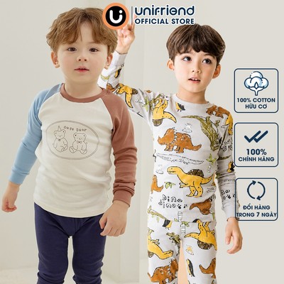 Bộ quần áo dài tay dáng ôm cotton mùa thu đông cho bé trai Unifriend Hàn Quốc U2022-16. Size 3, 4, 5, 6, 7, 8 tuổi