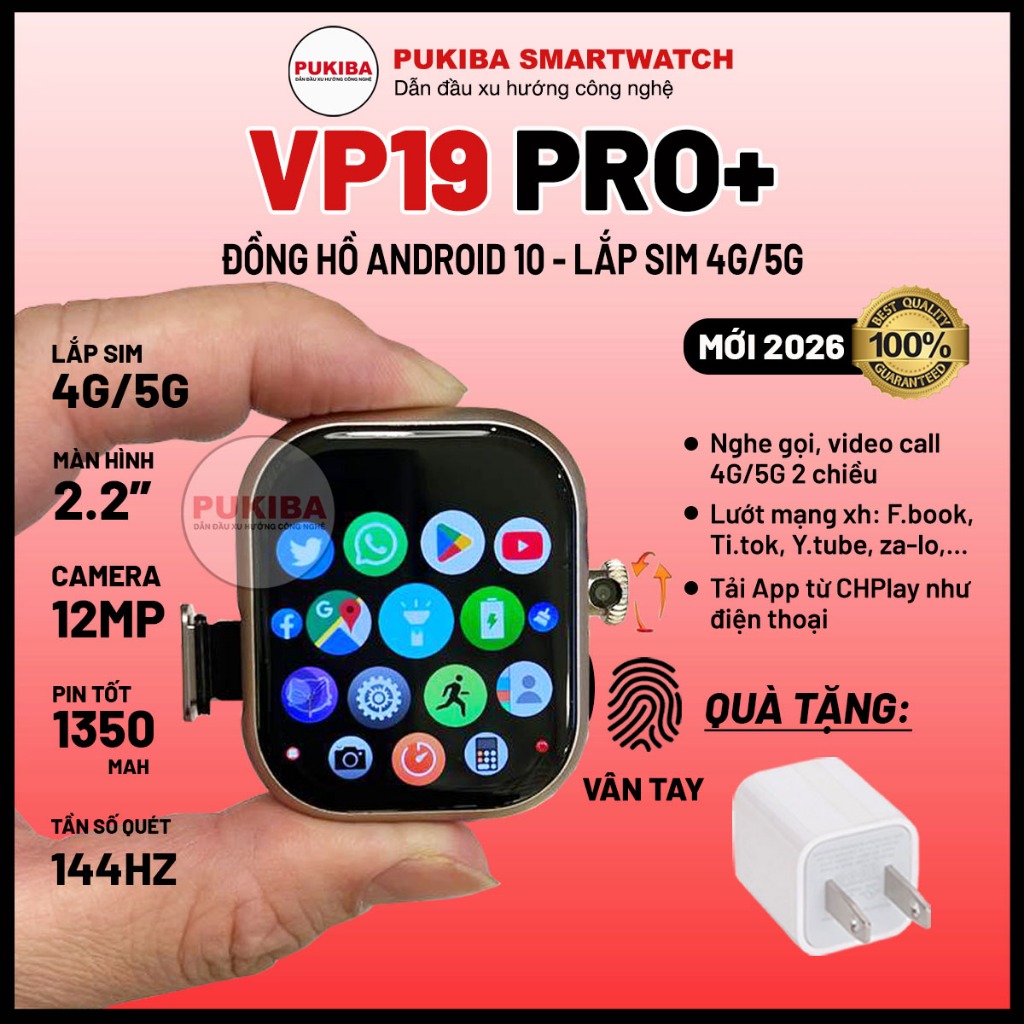 Đồng Hồ Android 10 V19 Pro+ Lắp Sim 5G, Wifi, 2.2" 144Hz, 12MP, Chơi Game, Lướt MXH, Tải App CHPlay,