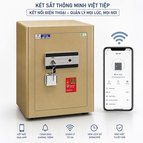 Két sắt Việt Tiệp KW63SC-FE 70kg vân tay điện tử có báo động điện thoại chính hãng