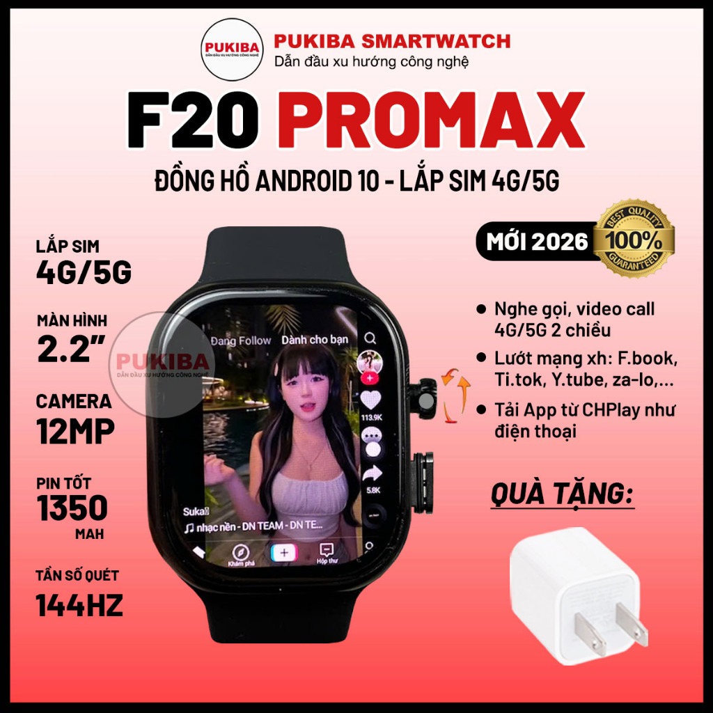 Đồng Hồ Thông Minh F20 Promax Lắp Sim 5G, Wifi, Nghe Nhạc, Xem Phim, Lướt MXH, Game, Android 10, Tải