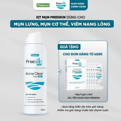 Xịt mụn lưng, viêm nang lông Freeskin - Novocare hỗ trợ giảm mụn cơ thể, viêm nang lông, hạn chế thâm 80ml