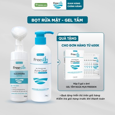 Combo Gel tắm ngừa mụn Acne Clear Body Shower Gel 250g & Bọt rửa mặt ngừa mụn Cleansing Foam 120ml Novocare - Freeskin