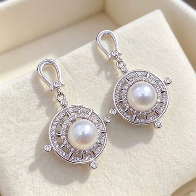 Bông Tai Ngọc Trai 9ly Màu Trắng Ánh Hồng 5A Xinh Xắn - Ngọc Trai Trường Thịnh