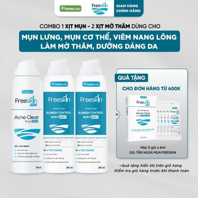 Combo 1 Xịt mụn Acne Clear Body Mist 80ml & 2 Xịt mờ thâm Blemish Control Body Mist 80ml Novocare - Freeskin