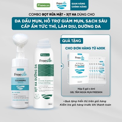 Combo HA dạng xịt 80ml & Bọt rửa mặt ngừa mụn Cleansing Foam 120ml Novocare - Freeskin