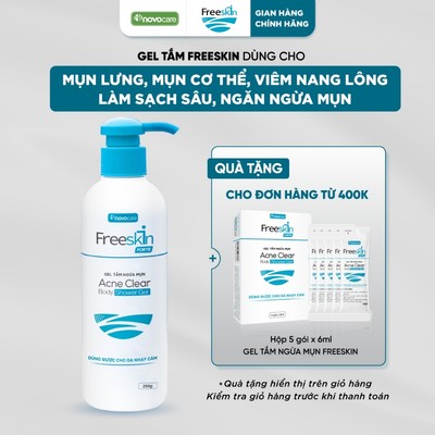Gel tắm mụn lưng, viêm nang lông, dày sừng nang lông Freeskin - Novocare Acne Clear Body Shower Gel 250g