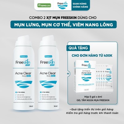 Set 2 Xịt mụn lưng, viêm nang lông Freeskin - Novocare hỗ trợ giảm mụn cơ thể , viêm nang lông , hạn chế thâm mụn 80ml