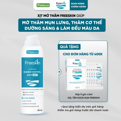Xịt mờ thâm Freeskin - Novocare Mờ thâm mụn lưng, mụn cơ thể, viêm nang lông, giảm thâm sạm, dưỡng sáng 80ml