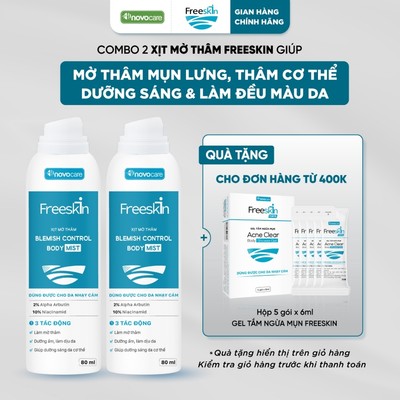Set 2 Xịt mờ thâm Freeskin - Novocare Mờ thâm mụn lưng, mụn cơ thể, viêm nang lông, giảm thâm sạm, dưỡng sáng 80ml
