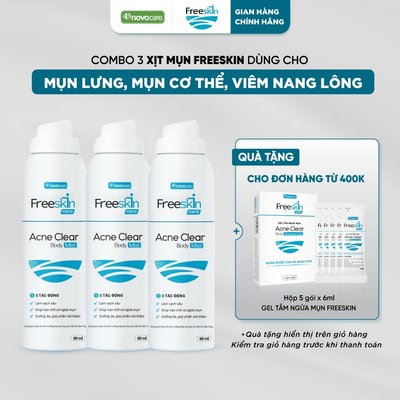 Set 3 Xịt mụn lưng, viêm nang lông Freeskin - Novocare hỗ trợ giảm mụn cơ thể , viêm nang lông , hạn chế thâm 80ml