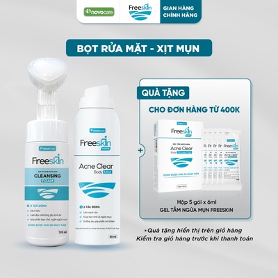 Combo Xịt mụn Acne Clear Body Mist 80ml & Bọt rửa mặt ngừa mụn Cleansing Foam 120ml Novocare - Freeskin