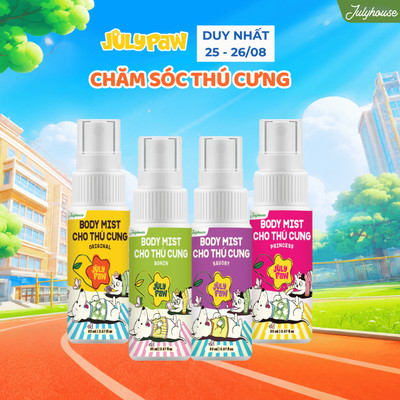 Combo 4 chai Bodymist xịt thơm khử mùi cho chó mèo JulyPaw 20ml dưỡng da lông, thơm lâu hương nước hoa