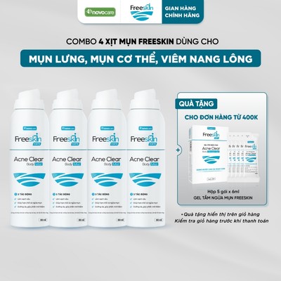 Set 4 Xịt mụn lưng, viêm nang lông Freeskin - Novocare hỗ trợ giảm mụn cơ thể, viêm nang lông , hạn chế thâm 80ml