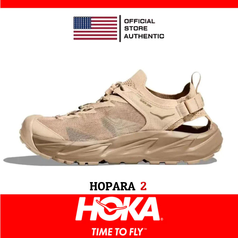 100% Genuine HOKA One One Hopara 2 Men's Sneakers Breathable Sports Sandals Light Brown