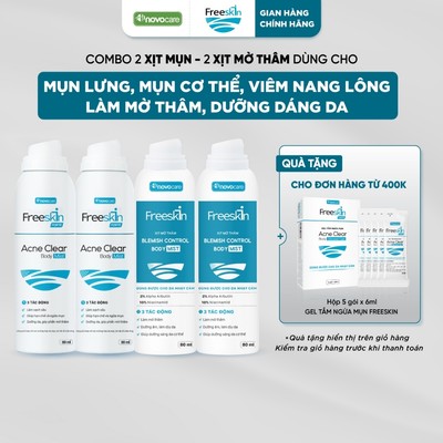 Combo 2 Xịt mụn Acne Clear Body Mist 80ml & 2 Xịt mờ thâm Blemish Control Body Mist 80ml Novocare - Freeskin