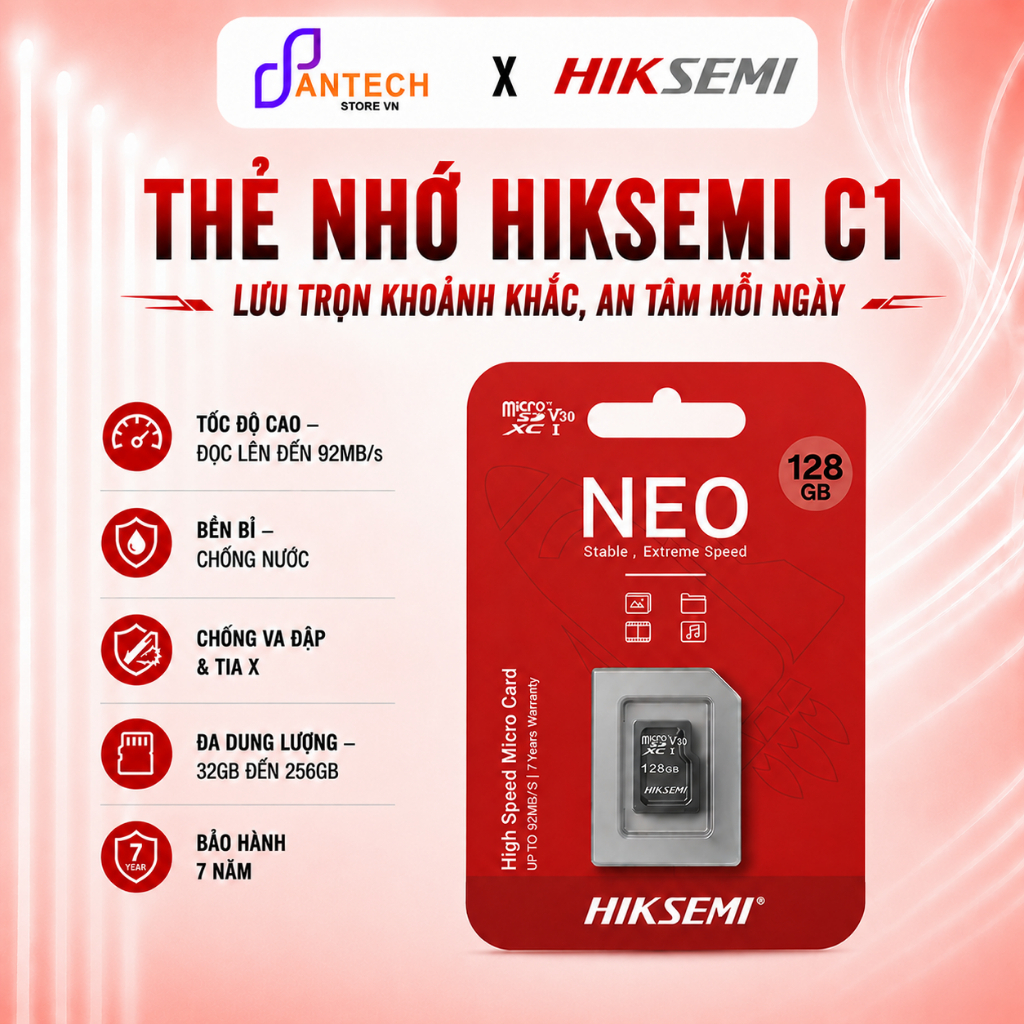 Thẻ Nhớ MicroSD HIKSEMI C1 32GB 64GB 128GB Class 10 92MB/s Camera WiFi EZVIZ IMOU Tenda - BH 7 Năm
