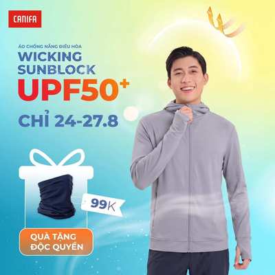 Áo khoác chống nắng nam CANIFA chất nỉ thoáng khí thấm hút tốt, chống 98% UV 8OT26S004