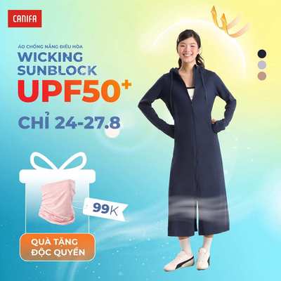 Áo chống nắng nữ dáng dài CANIFA thoáng khí thấm hút có mũ xẻ tà thắt eo chống UV 6OT26S004