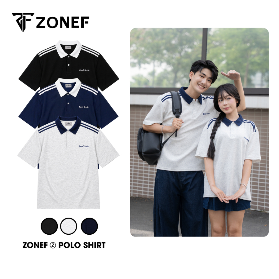 Áo Polo Tay Lỡ Form Oversize Thêu Chữ By ZONEF STUDIO, Áo Polo Nam Nữ Vải Cotton Hàn Phong Cách Trẻ 