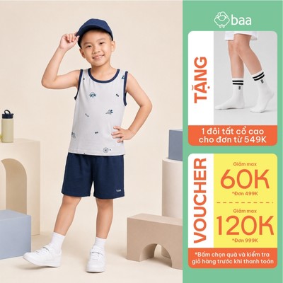 Set đồ bộ ba lỗ bé trai mùa hè thun lạnh thoáng khí 1 - 10 tuổi BaaBaby DB10C