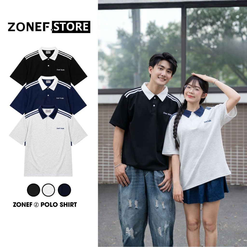 Áo Polo Tay Lỡ Form Oversize Thêu Chữ ZONEF STORE, Áo Polo Nam Nữ Unisex Vải Cotton Hàn Phong Cách T